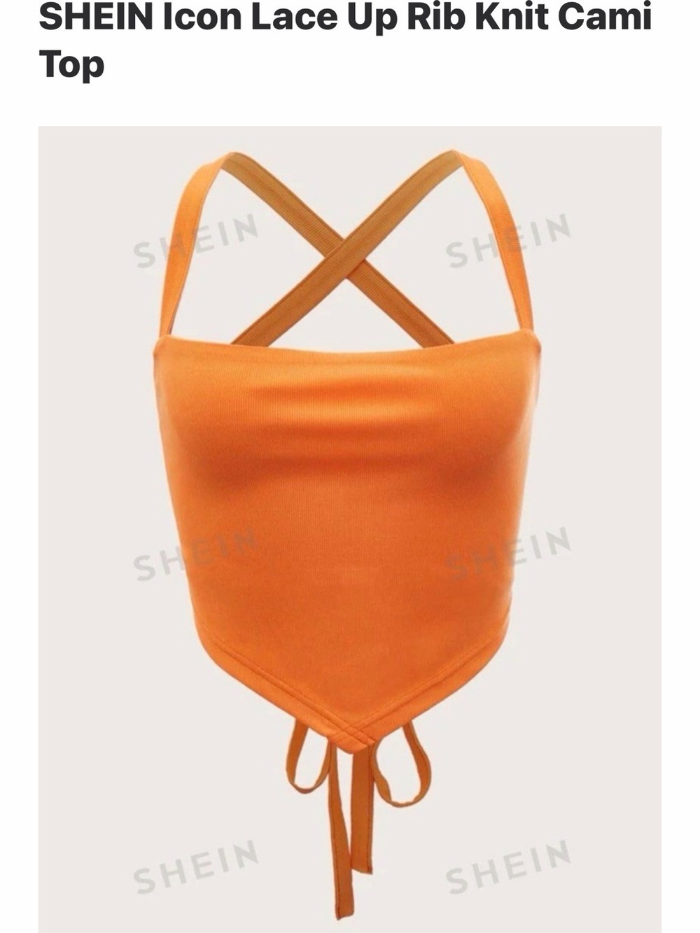 NEW! SHEIN Icon Lace Up Orange Ribbed Knit Cami size 4 small